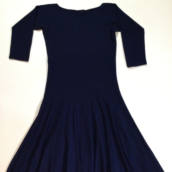 Emporio Armani Women's Size US Medium EU 42 Pleated Knit Career Dress Navy Blue - Picture 2 of 13